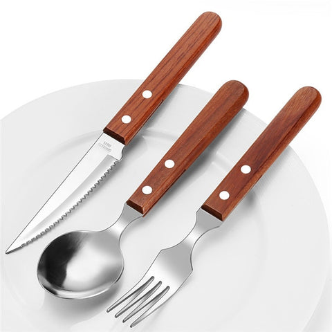 Chic Wooden Handle Dinnerware Set Stainless Steel Black Rosewood Knife Fork Tableware Cutlery