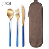 JueQi Dinnerware Set Stainless Steel Plating Gold Blue Black Knife Fork Tableware Cutlery